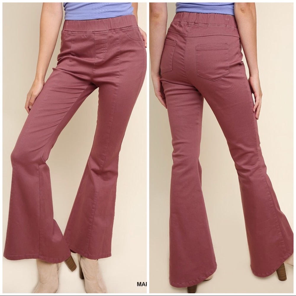 Mauve Pull On Flares With back pocket details